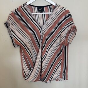 W5 Women's Diagonal Striped Blouse - Pink and Black